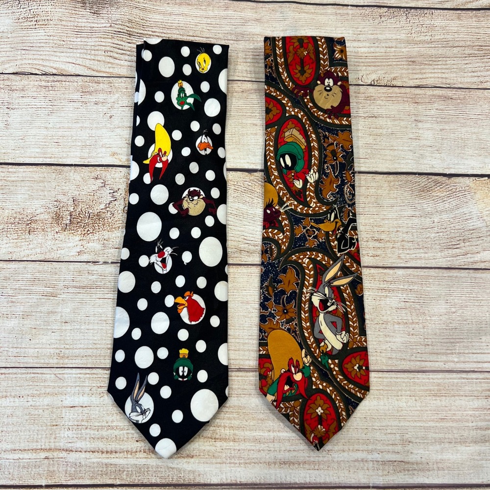 Vintage 90s Looney Tunes Bugs Bunny ‎ Marvin The Martian Neck Tie Lot Set
